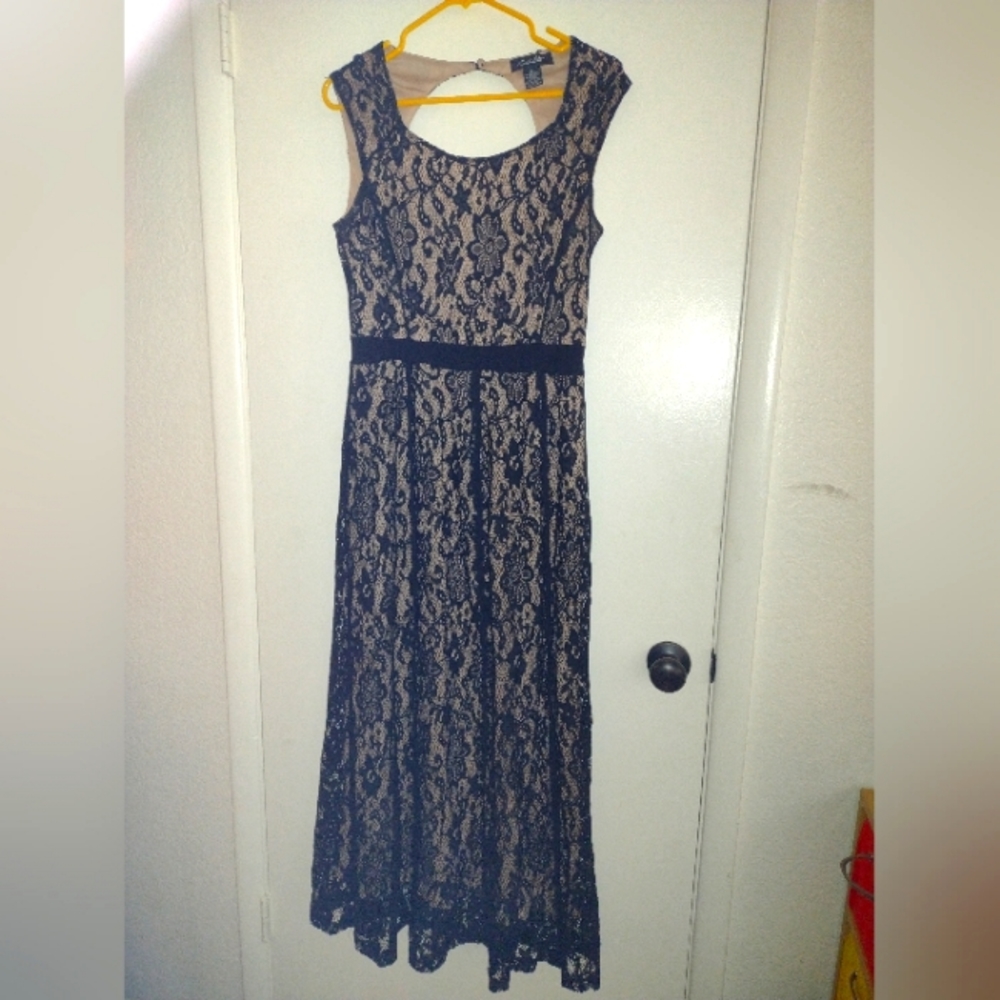 Black lace/nude sheath underneath floor length